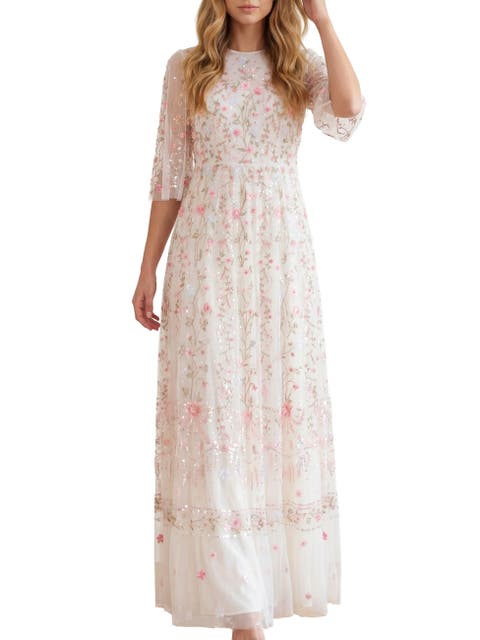 Rococo 3/4 Sleeve Embroidered Gown