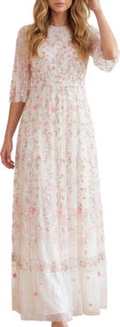 Needle & Thread Rococo 3/4 Sleeve Embroidered Gown