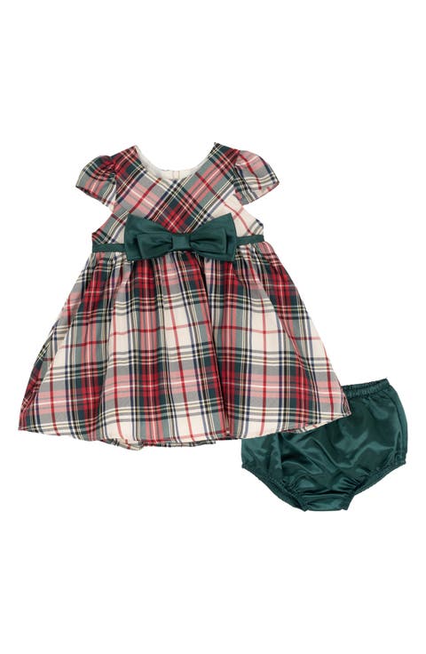 Plaid Cap Sleeve Party Dress with Bloomers (Baby)