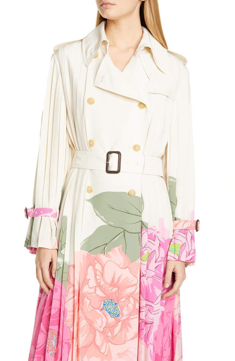 Valentino Camellia Pleated Silk Crêpe de Chine Trench, Alternate, color,
