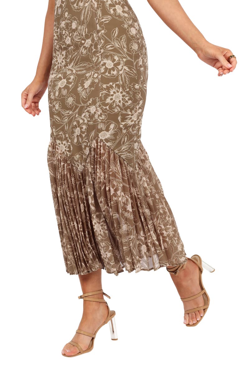 Ashton Pleated Hem Midi Dress, Alternate, color, OLIVE FLORAL