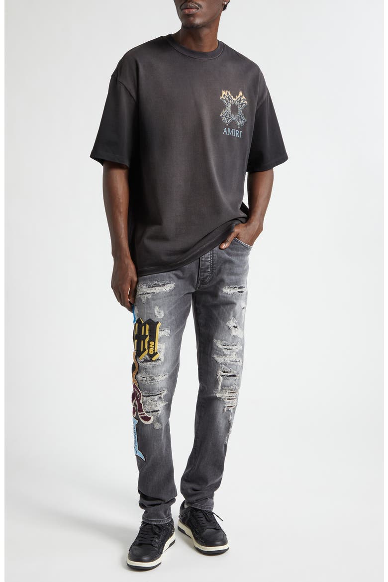 Varsity Patch Rip & Repair Skinny Jeans (Men) | Nordstrom