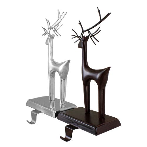 Northlight Set Of 2 Oil Rubbed Bronze And Silver Reindeer Christmas Stocking Holders In Multi