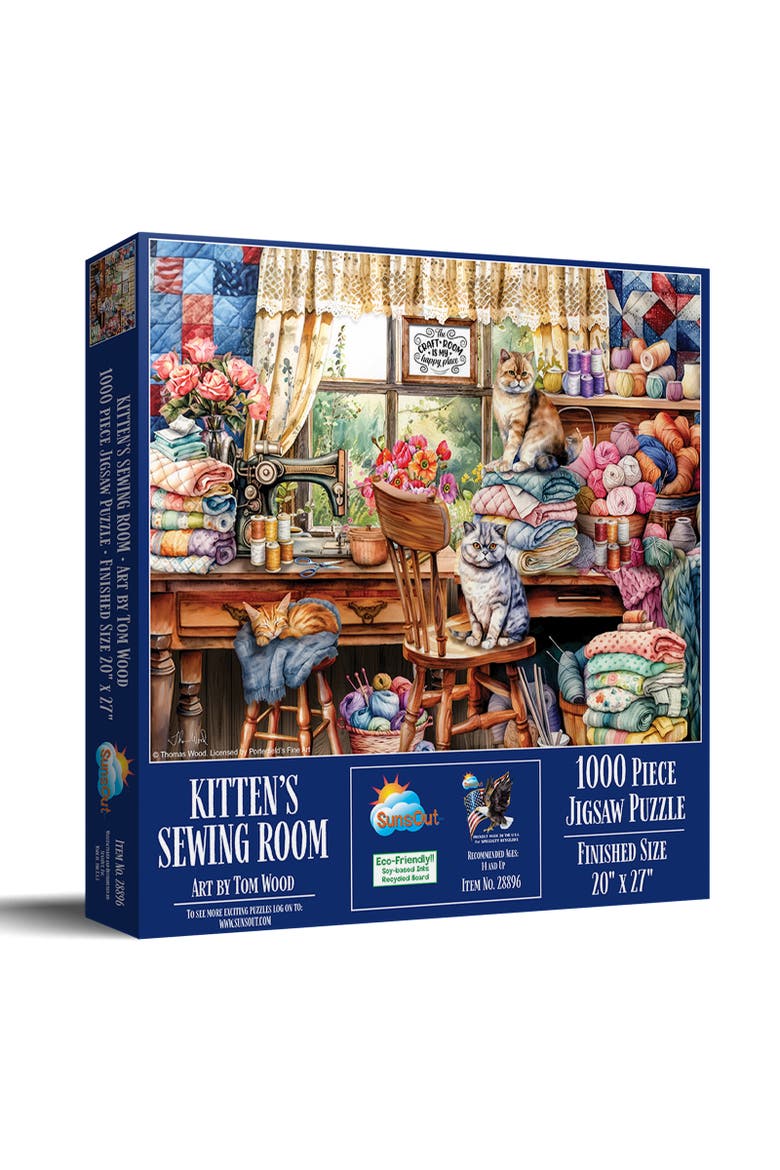 Kittens Sewing Room 1000 piece Jigsaw Puzzle for Adults, Main, color, Multicolor