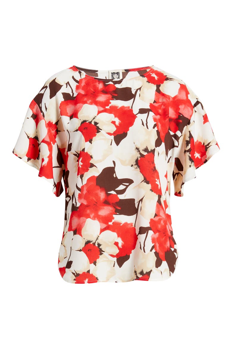 Floral Print Flutter Sleeve Top, Alternate, color, WHITE DOVE MULTI