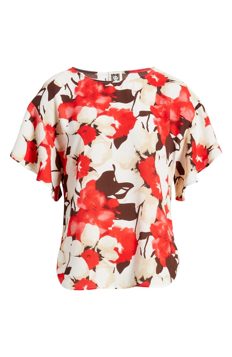Anne Klein Floral Print Flutter Sleeve Top, Alternate, color, White Dove Multi