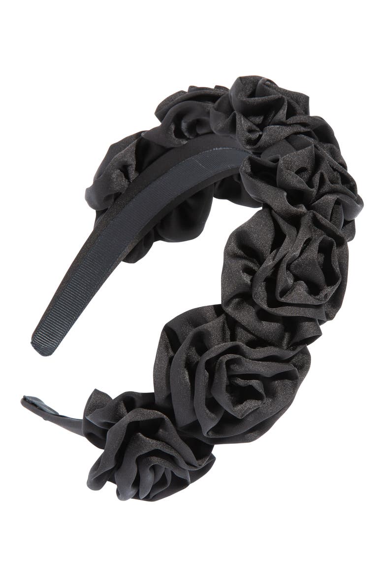 Camille Floral Headband, Main, color, BLACK