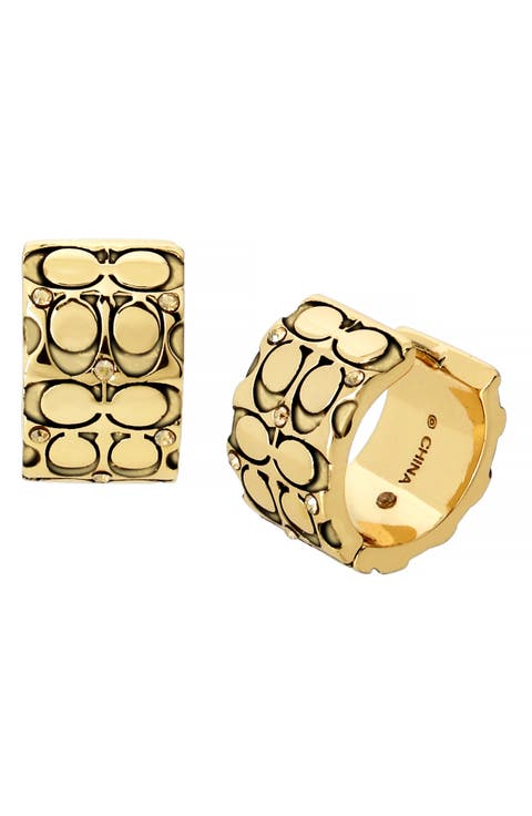 Logo Embossed Huggie Hoop Earrings