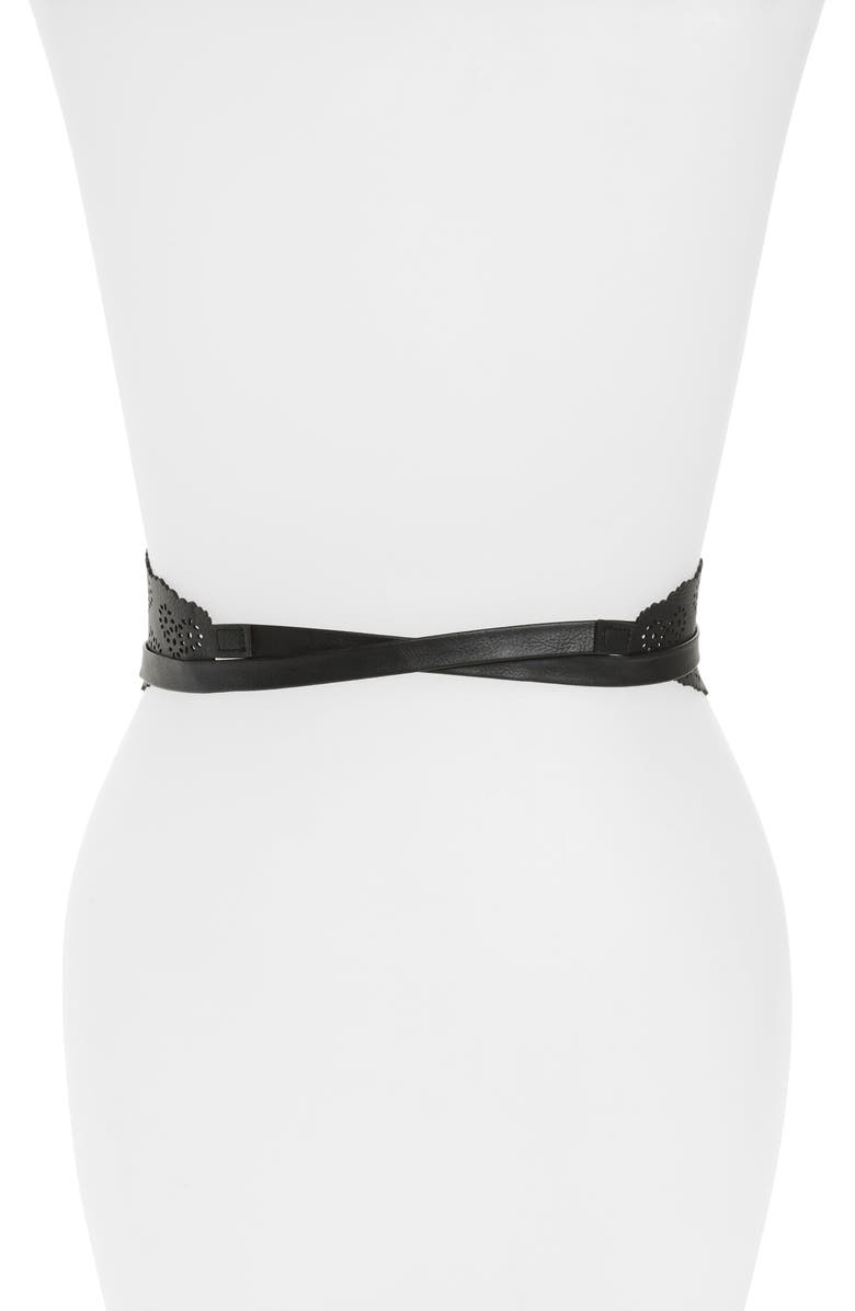 BP. Perforated Floral Faux Leather Tie Belt, Alternate, color,