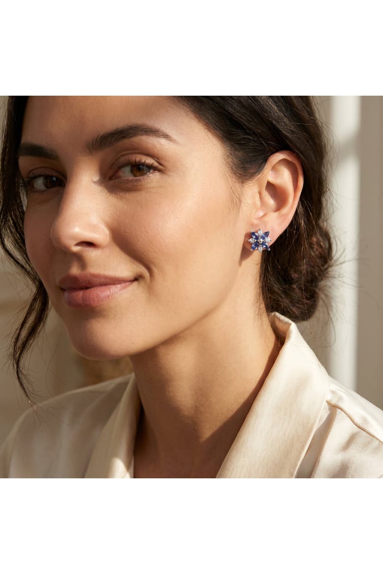 .60Ct Petal Marquise Blue Sapphire Diamond Studs Earrings Gold Lab Grown, Alternate, color, 14k White Gold