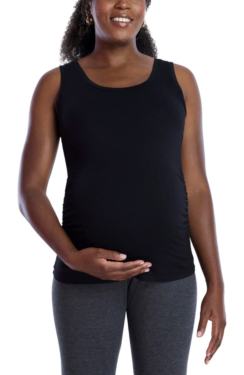 MOTHERHOOD MATERNITY Scoop Neck Side-Ruched Maternity Tank Top, Main, color, Black