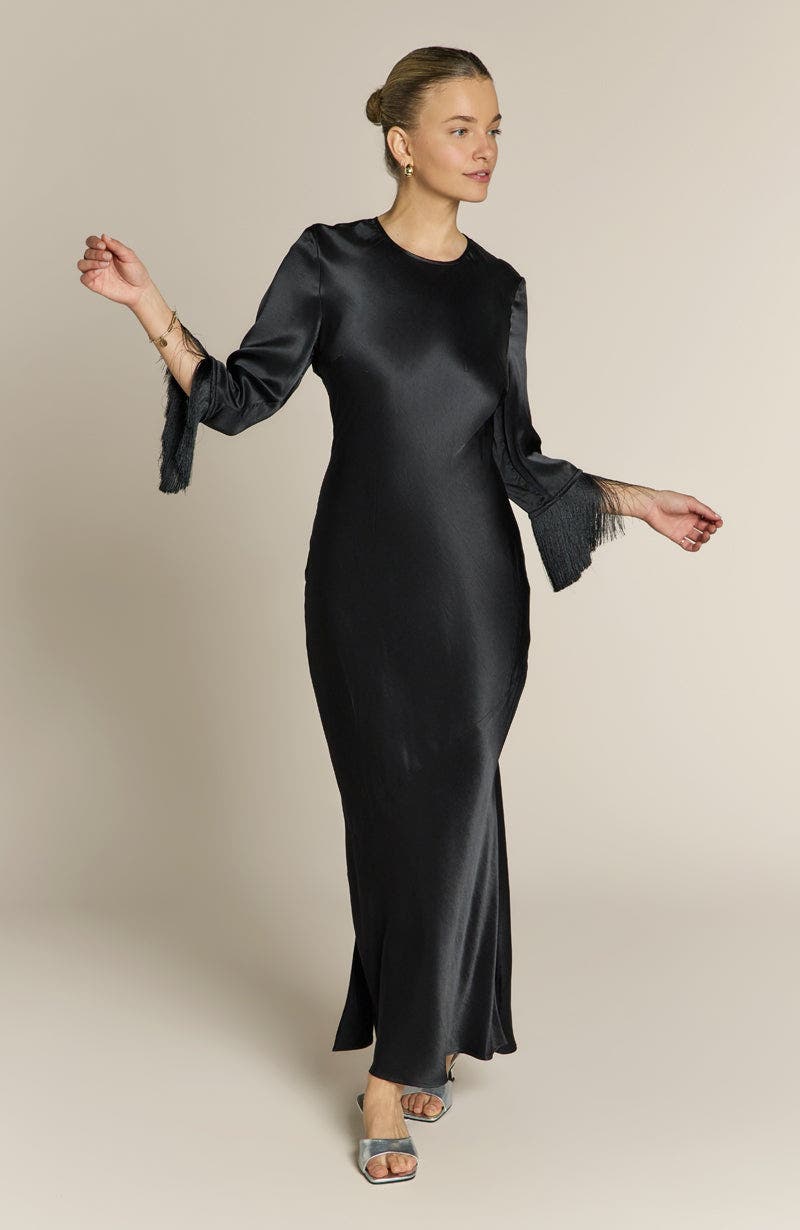Dolly Black Fringe Sleeve Dress - image 2