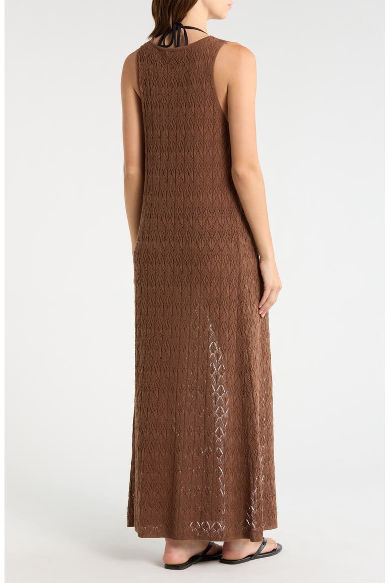 Sleeveless Tie Front Pointelle Cover-Up, Alternate, color, BROWN