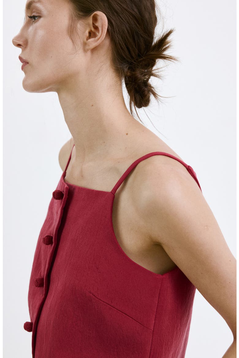 Square Neck Button Front Top, Alternate, color, RED