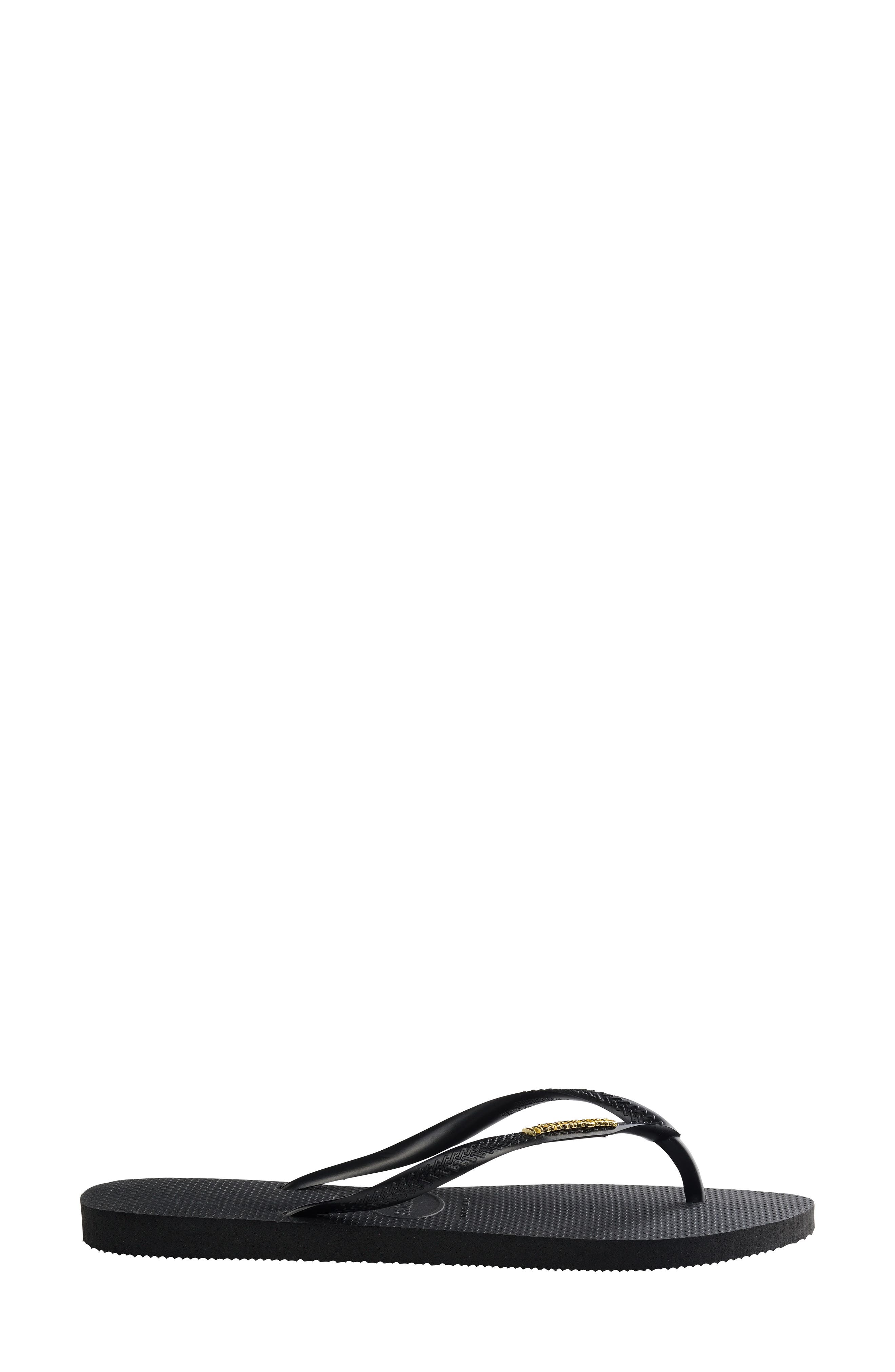 Havaianas Slim Logo Flip Flop, Alternate, color, Black/ Golden