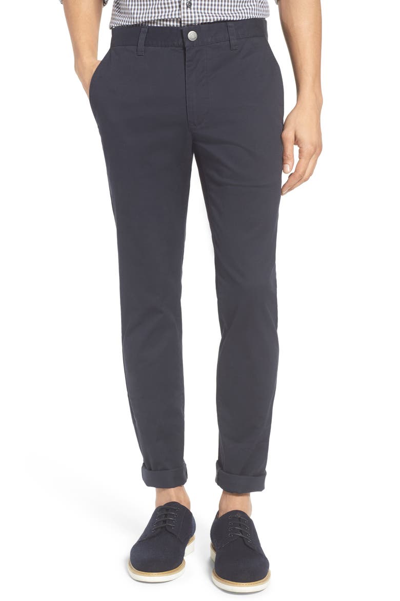 Tailored Fit Washed Stretch Cotton Chinos, Main, color, JET BLUES