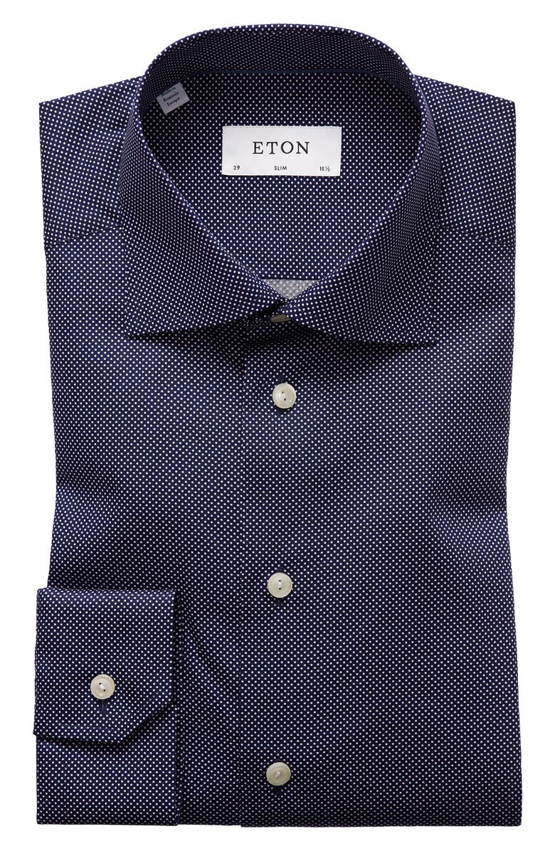 Eton Slim Fit Dot Dress Shirt, Alternate, color, Blue