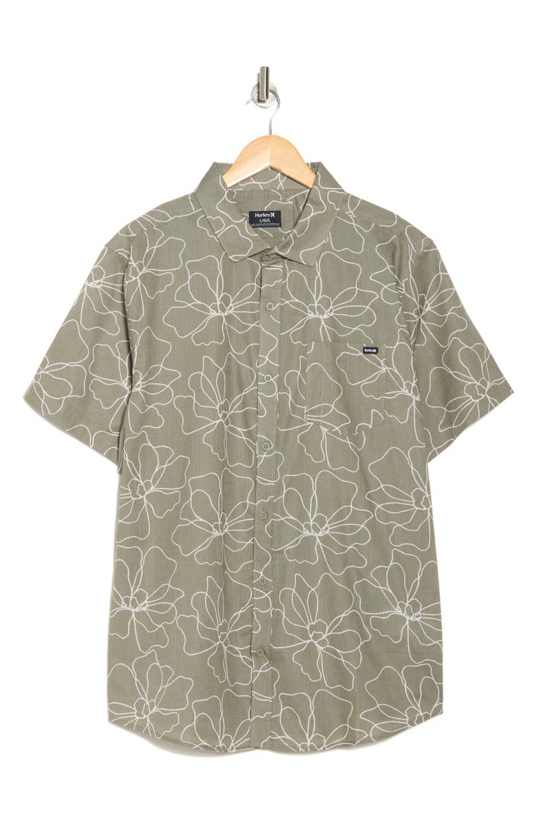 Hurley Caryota Short Sleeve Cotton Button-Up Shirt, Alternate, color, Iguana