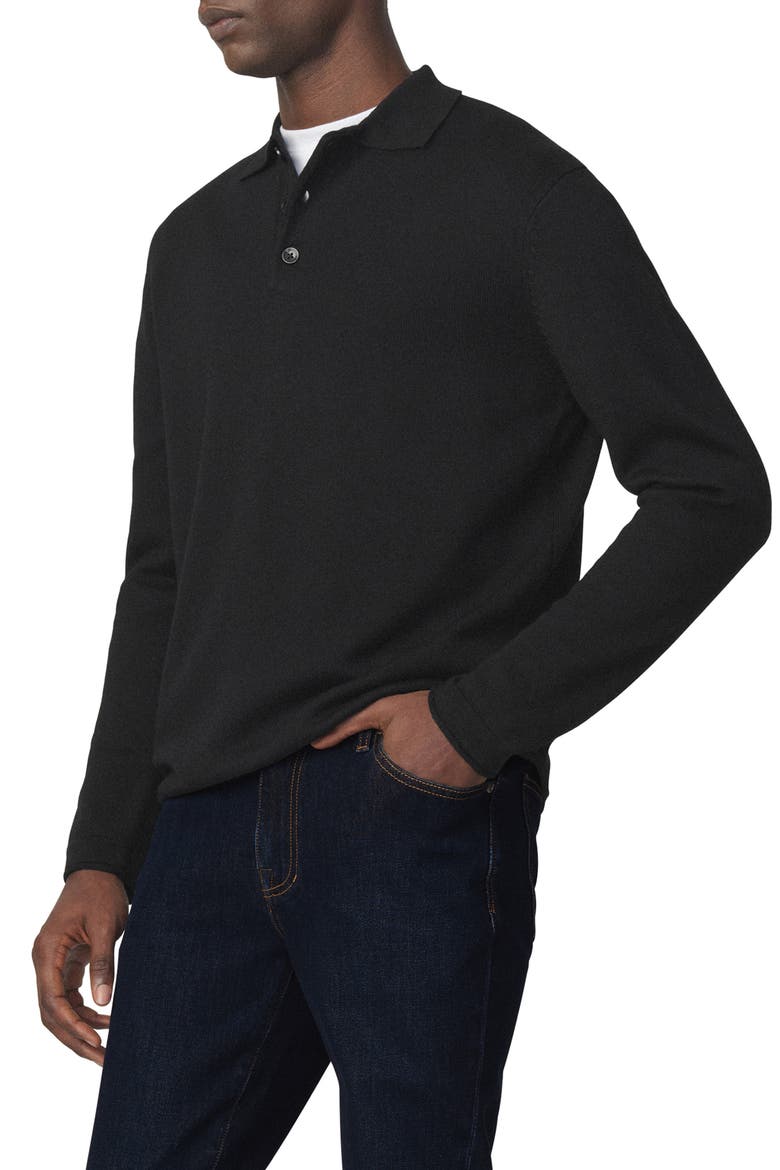 Long Sleeve Merino Wool Polo, Alternate, color, BLACK