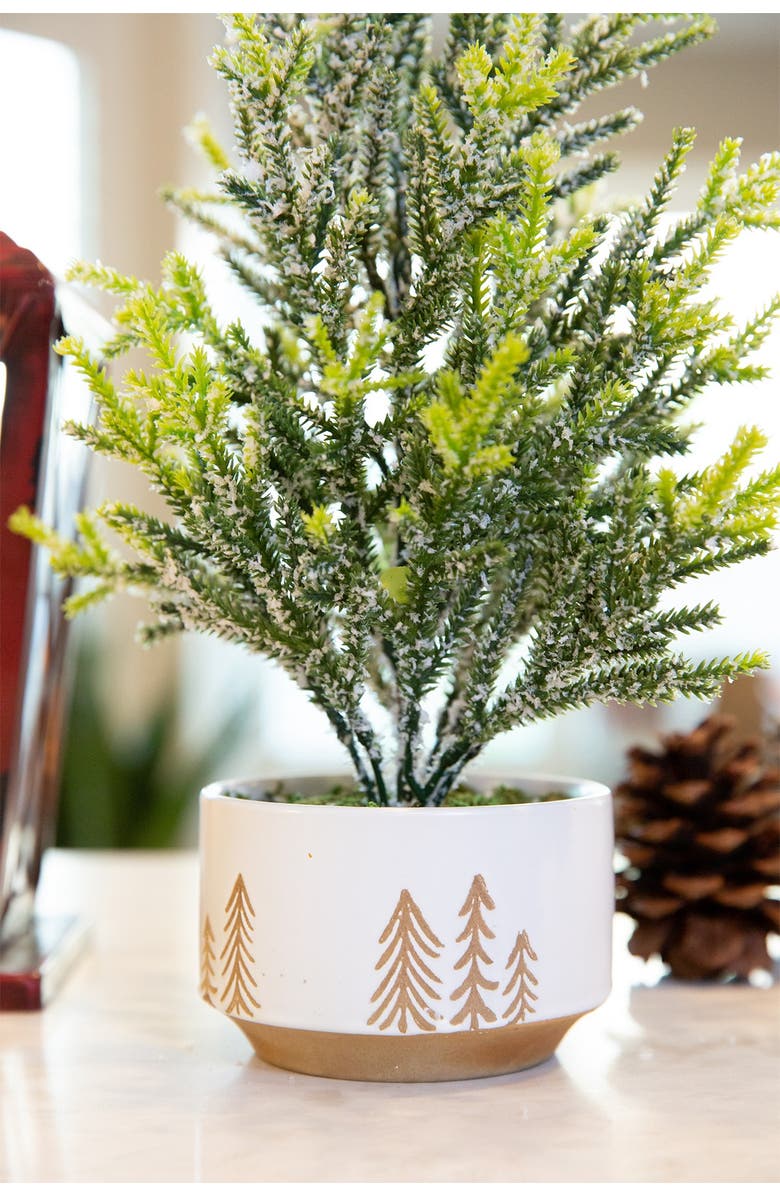 FLORA BUNDA 11.5" Frosted Xmas Tree in 4" Reversed Bowl Pot, Alternate, color, White