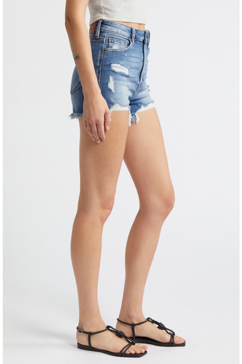 Heavy Frayed High Waist Cutoff Denim Shorts, Alternate, color, DARK WASH