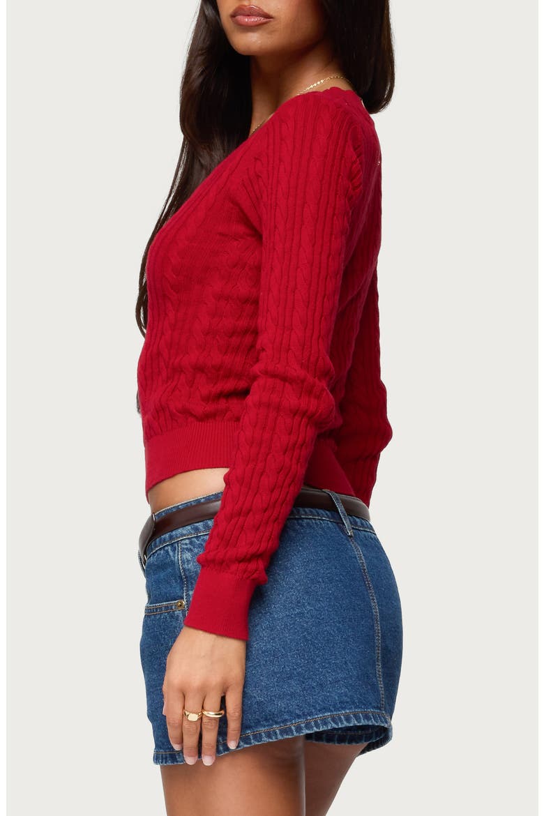 Ashlee V-Neck Cable Knit Sweater, Alternate, color, RED