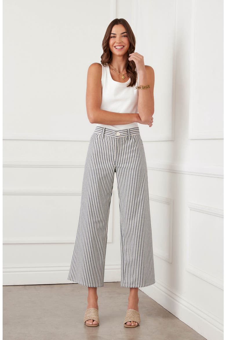 Stripe Crop Wide Leg Jeans, Alternate, color, CREAM W/ NAVY