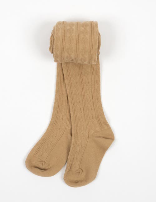 Leveret Girls Cable Knit Tights, Cotton Blend In Brown