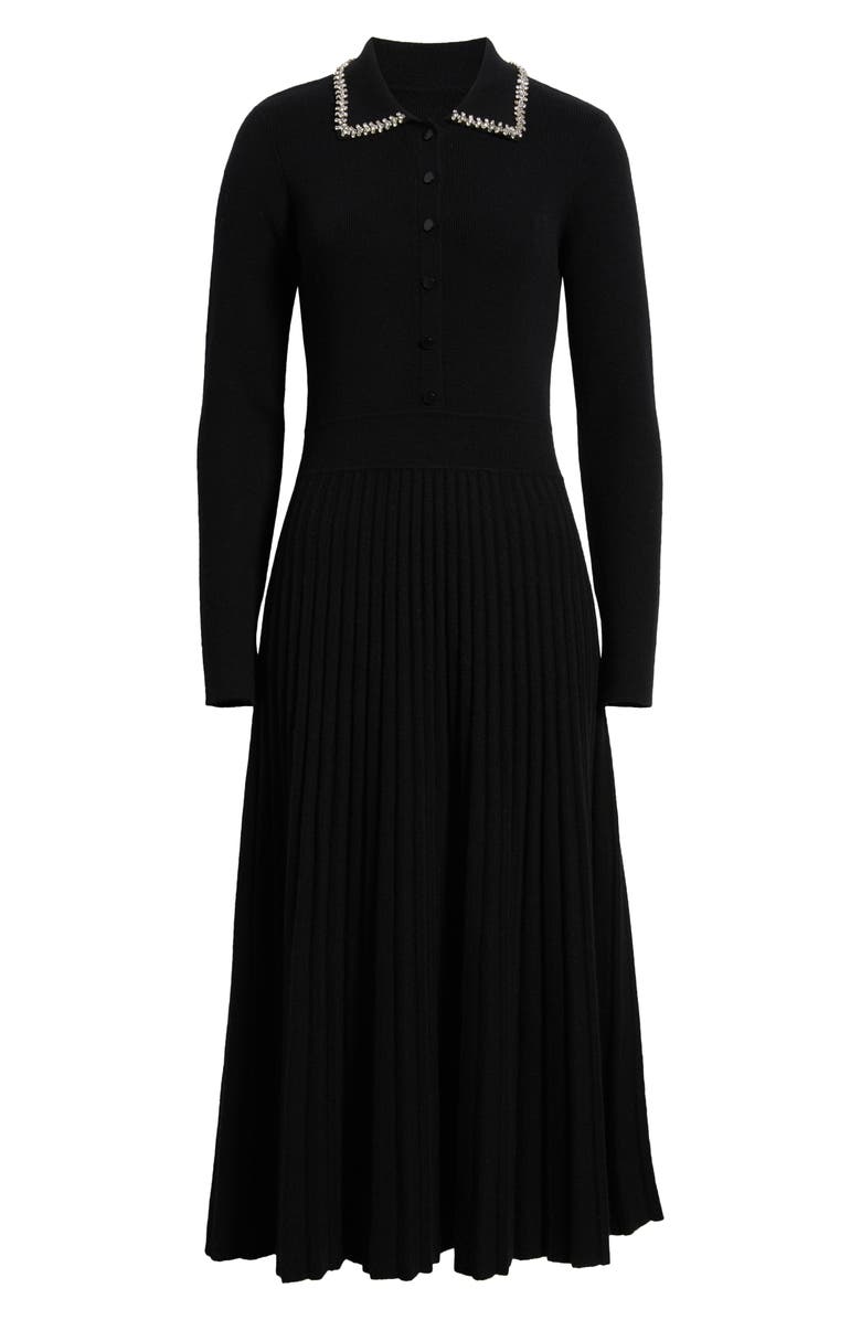 Elie Tahari Penny Embellished Collar Pleated Long Sleeve Cashmere Sweater Dress, Alternate, color, Noir Black