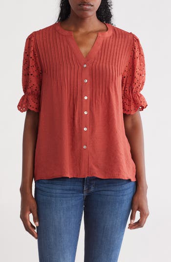 Nanette Lepore Novelty Puff Sleeve Top In Brown