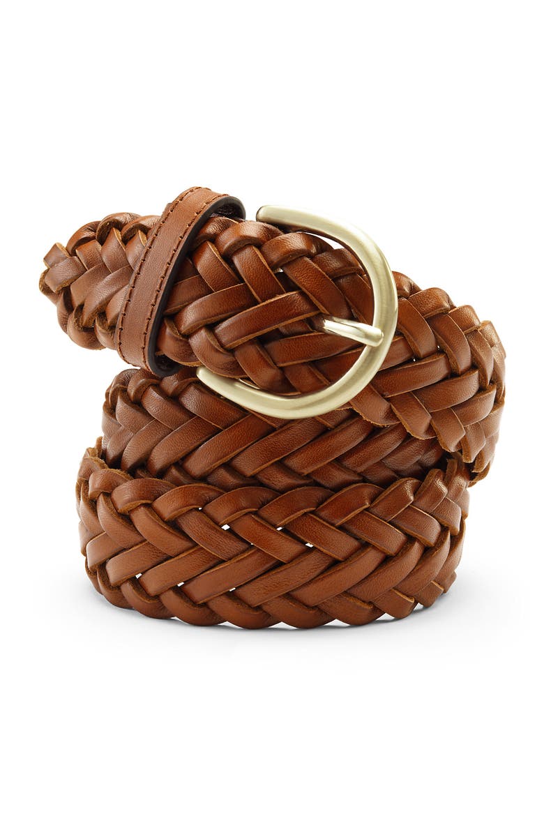 Leather Braided Belt, Main, color, Chestnut