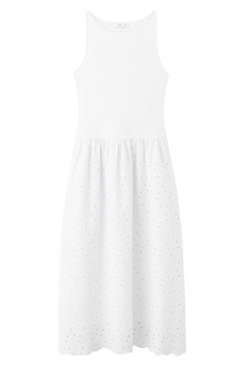 Openwork Embroidered Stretch Cotton Midi Dress, Alternate, color, WHITE