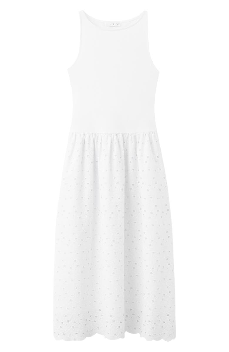 MANGO Openwork Embroidered Stretch Cotton Midi Dress, Alternate, color, White