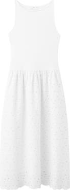 MANGO Openwork Embroidered Stretch Cotton Midi Dress