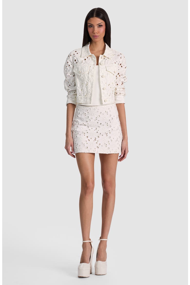 Riley Floral Embroidered Eyelet Denim Miniskirt, Alternate, color, OFF WHITE