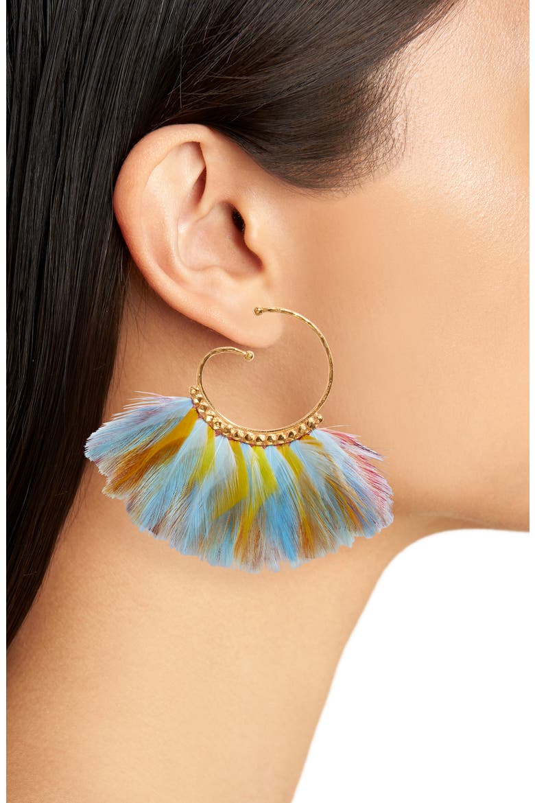 Buzios Feather Earrings, Alternate, color, BLUE MULTI