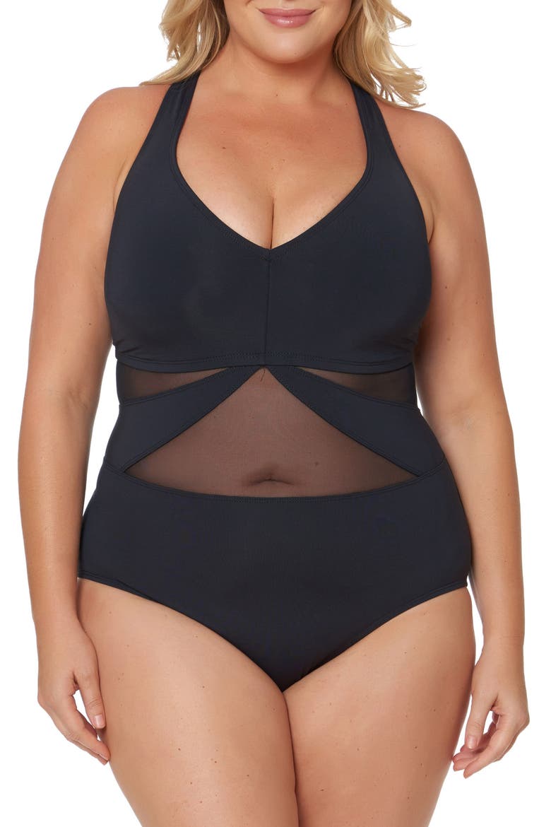 Bleu by Rob Beattie Mesh One-Piece Swimsuit, Main, color, BLACK
