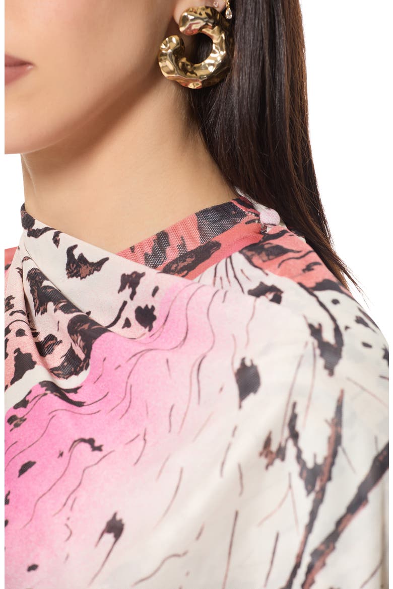 Fiona Asymmetrical Scarf Detail Mesh Top, Alternate, color, BLUSH BUTTERFLY