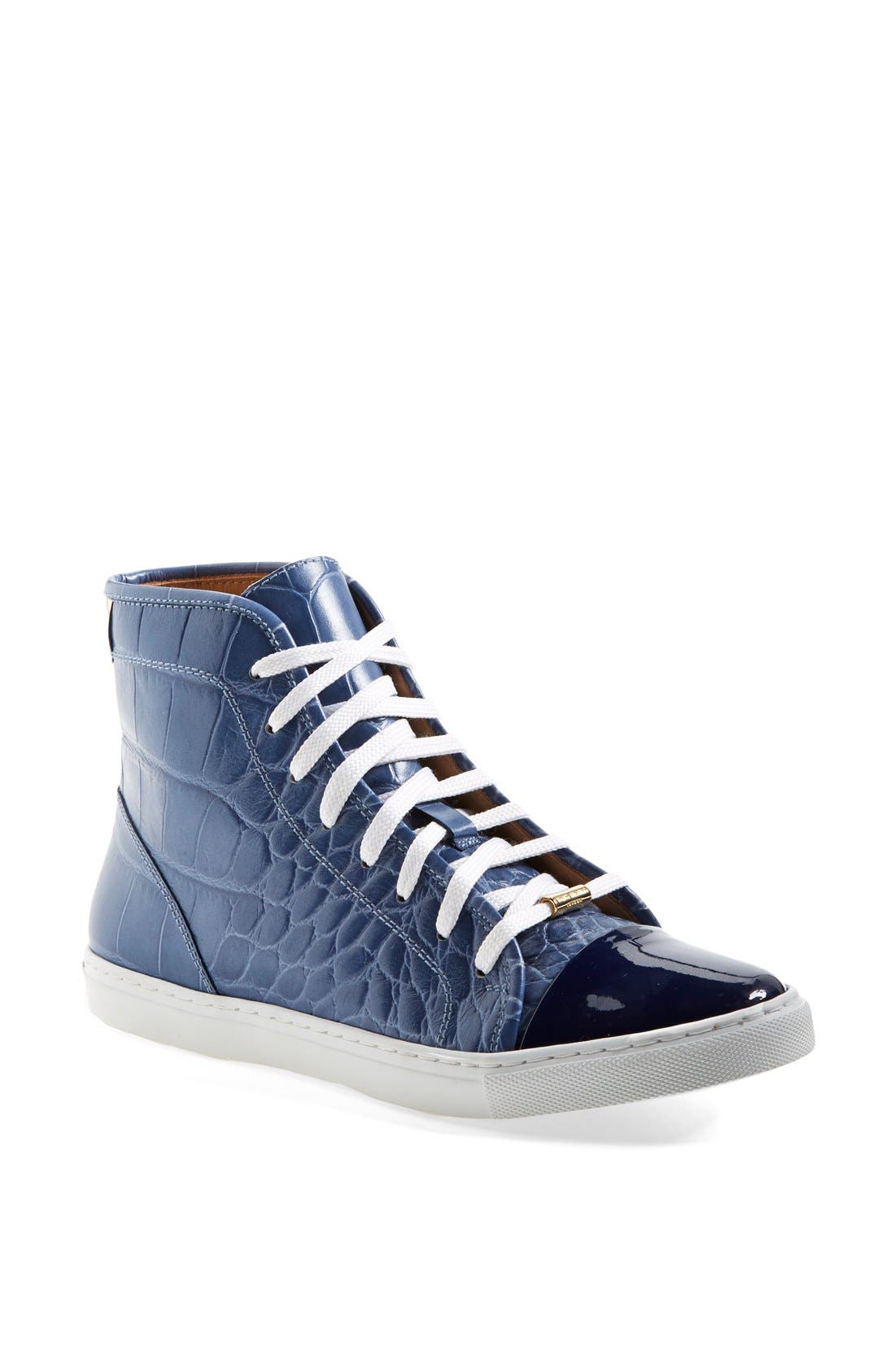'Leemo' Croc Embossed Leather High Top Sneaker, Main, color, BLUE