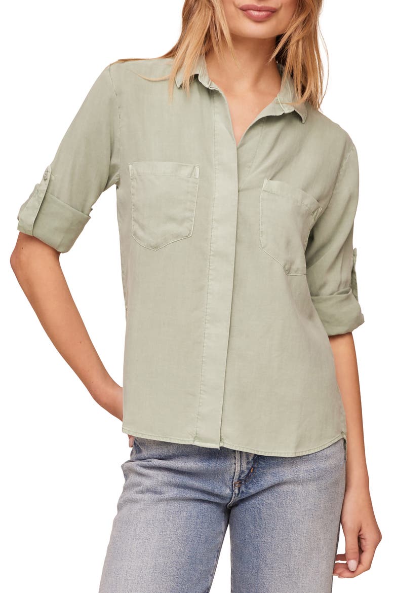 Split Back Button-Up Shirt, Main, color, OASIS GREE