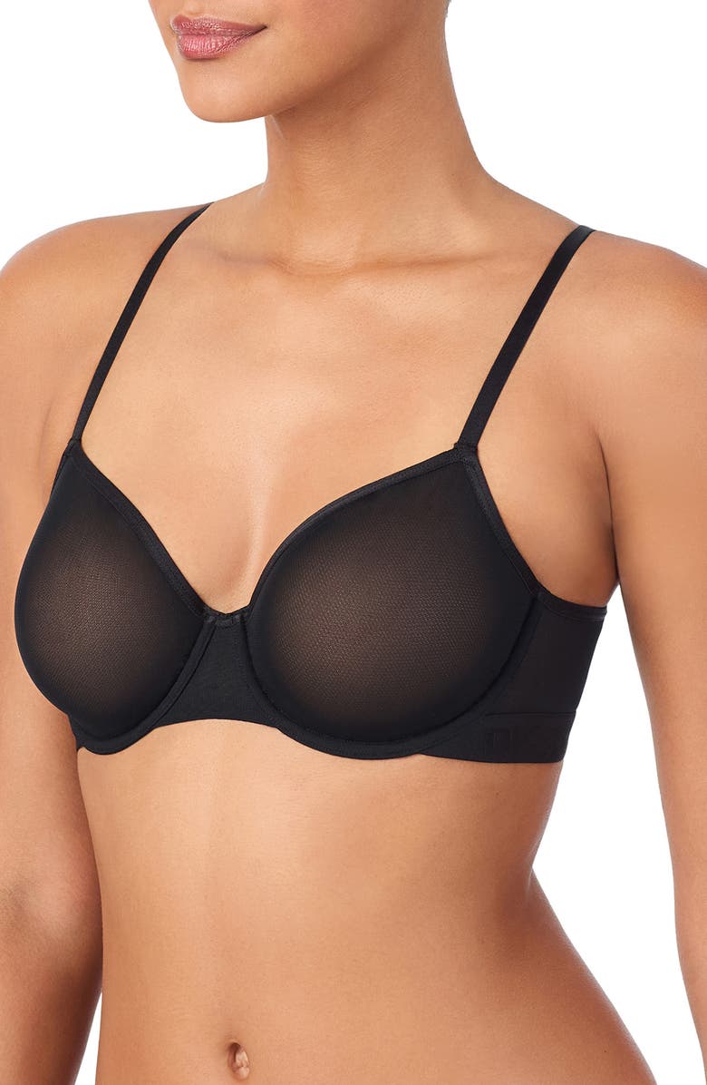 DKNY Logo Mesh Unlined Underwire Bra, Alternate, color, Black