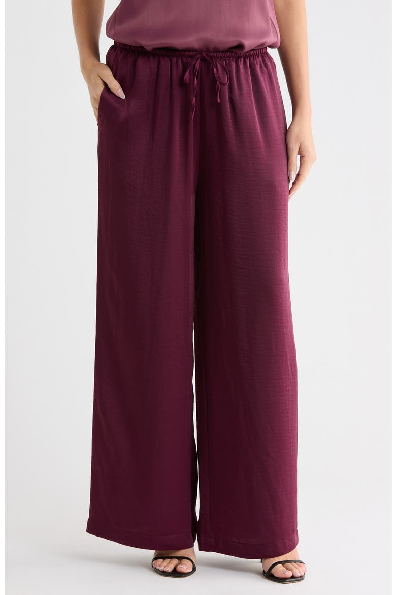 Textured Satin Drawstring Pants, Main, color, BURGUNDY FIG