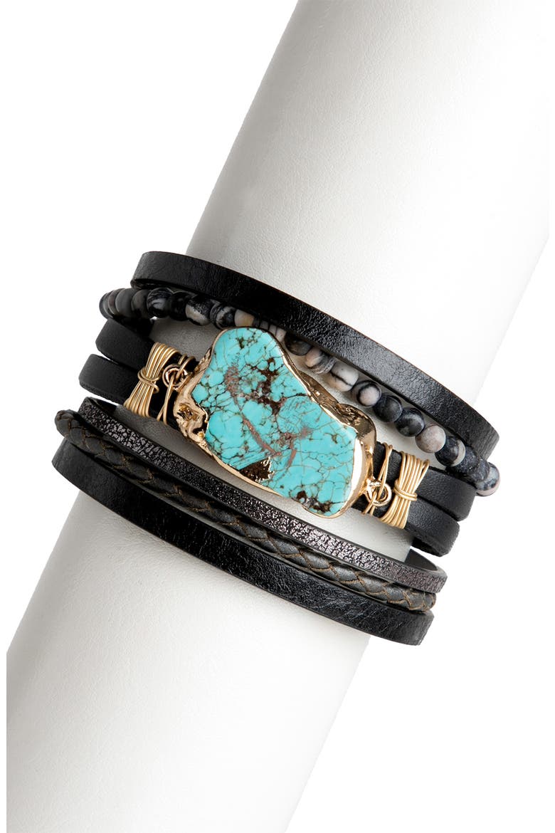 Hollis Beaded Leather Bracelet, Alternate, color, BLACK