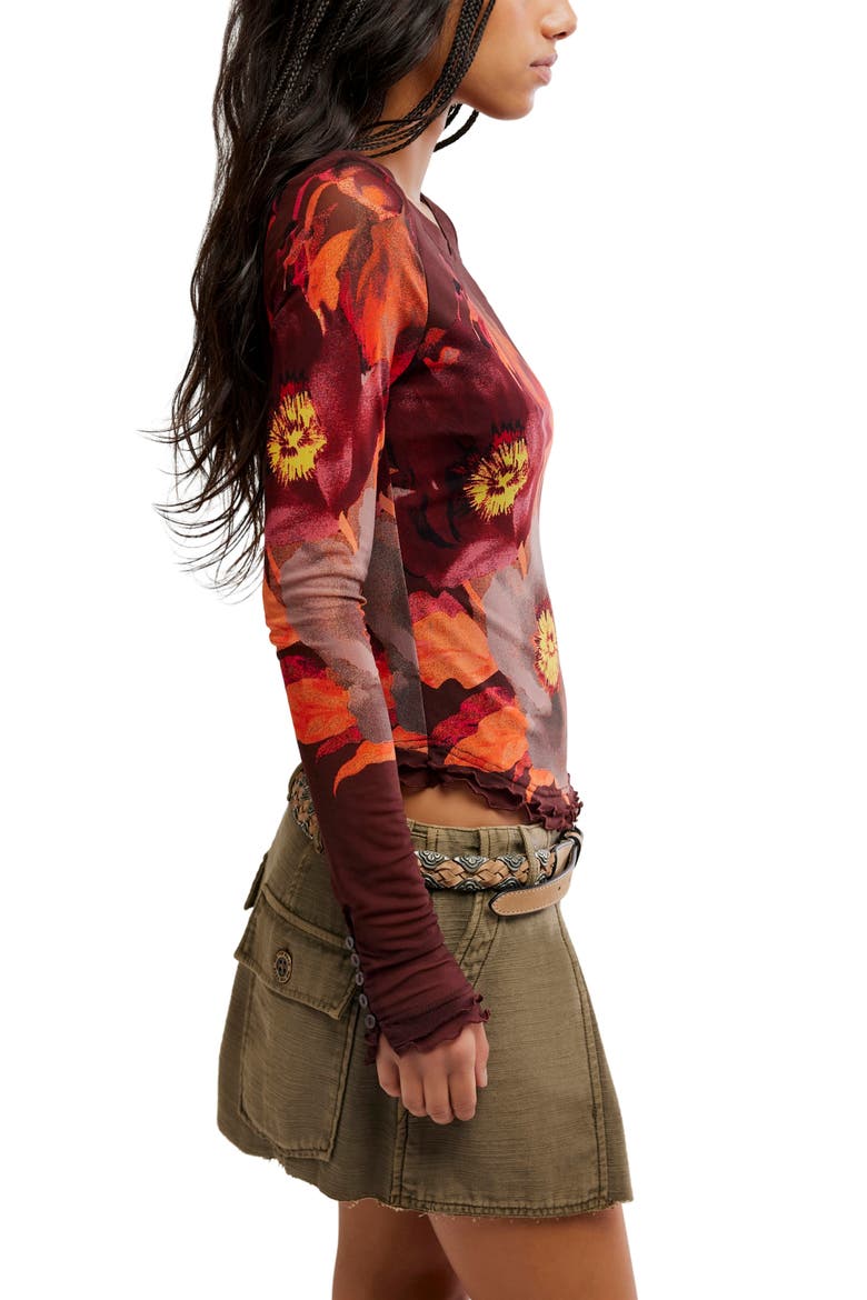 Lilly Print Long Sleeve Mesh Top, Alternate, color, COCOA COMBO