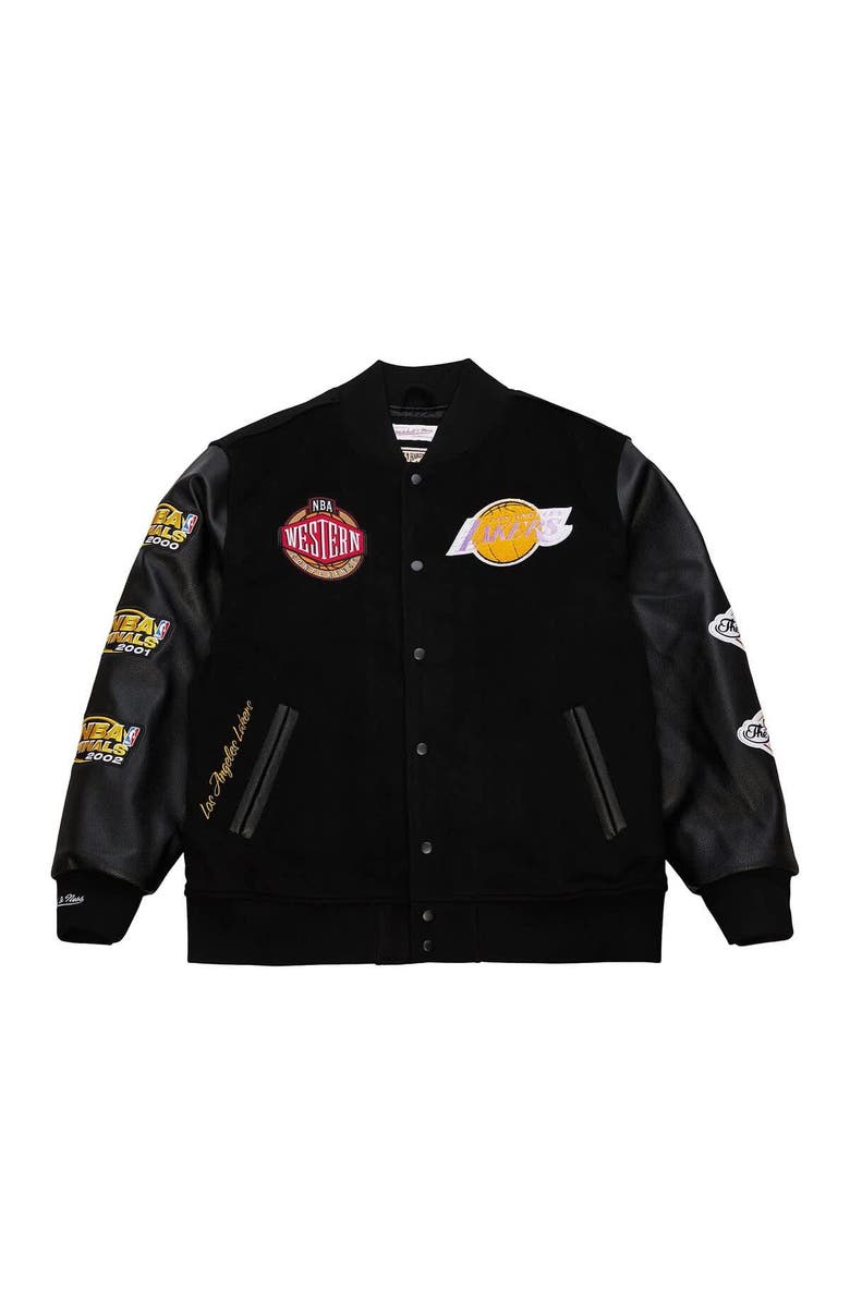 Mitchell & Ness Men's Mitchell & Ness  Black Los Angeles Lakers Hardwood Classics Blackout Collection Full-Snap Varsity Jacket, Alternate, color, 