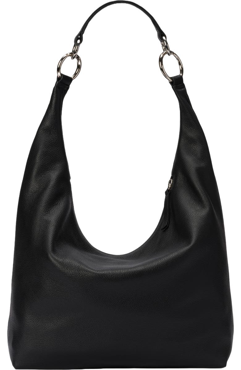 HYER GOODS Leather Convertible Hobo Ring Bag, Main, color, Black/Silver