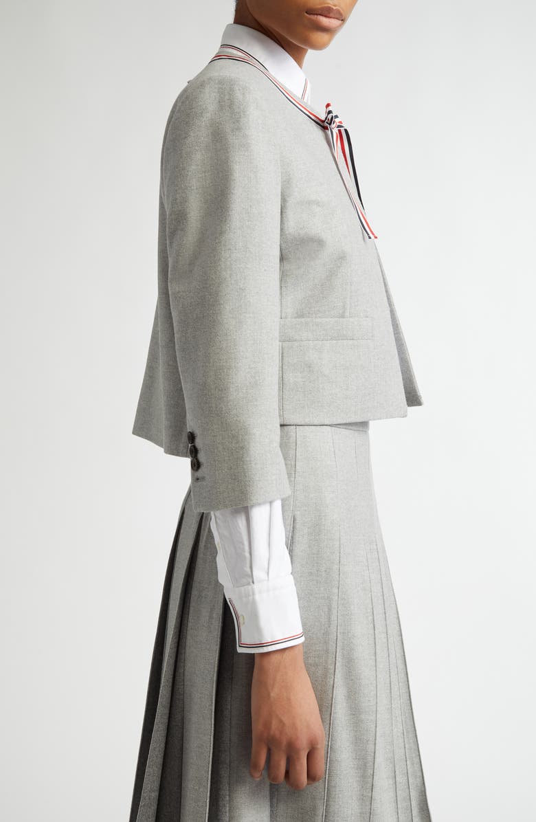 Thom Browne Bow Neck Wool Jacket, Alternate, color, Light Grey