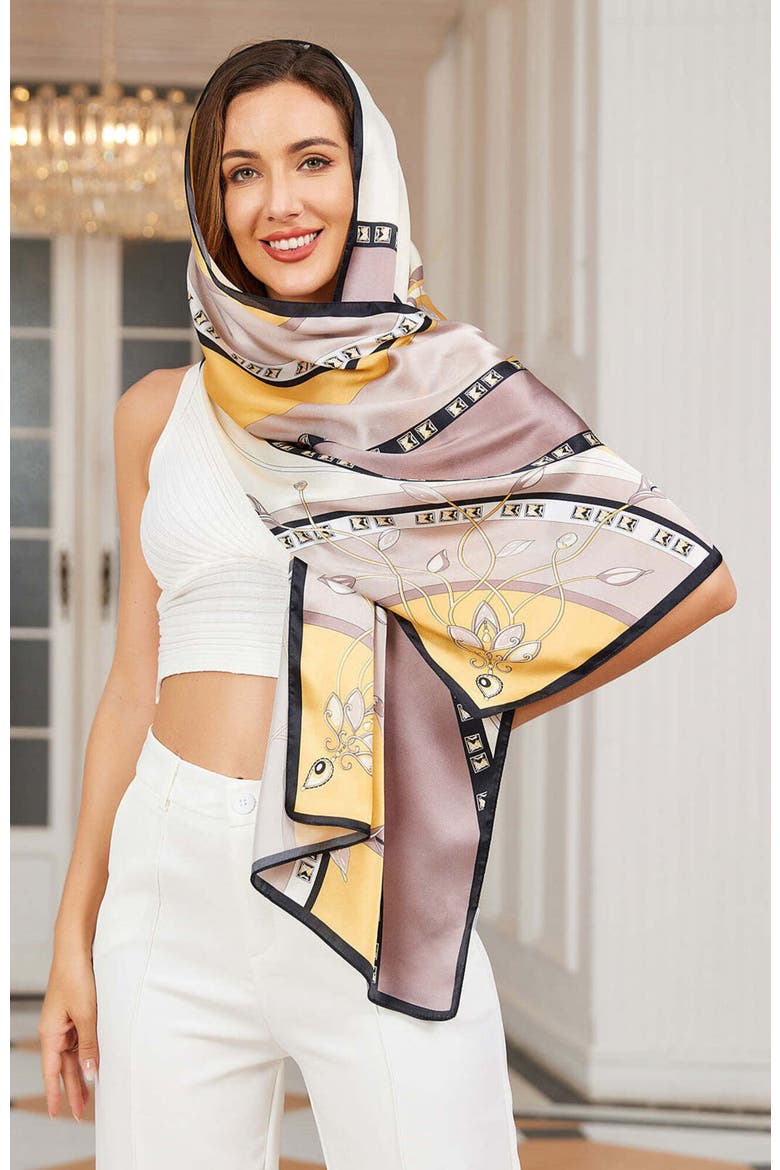 Mulberry Silk Printed Rectangular Long Shawl Scarf, Alternate, color, Yellow