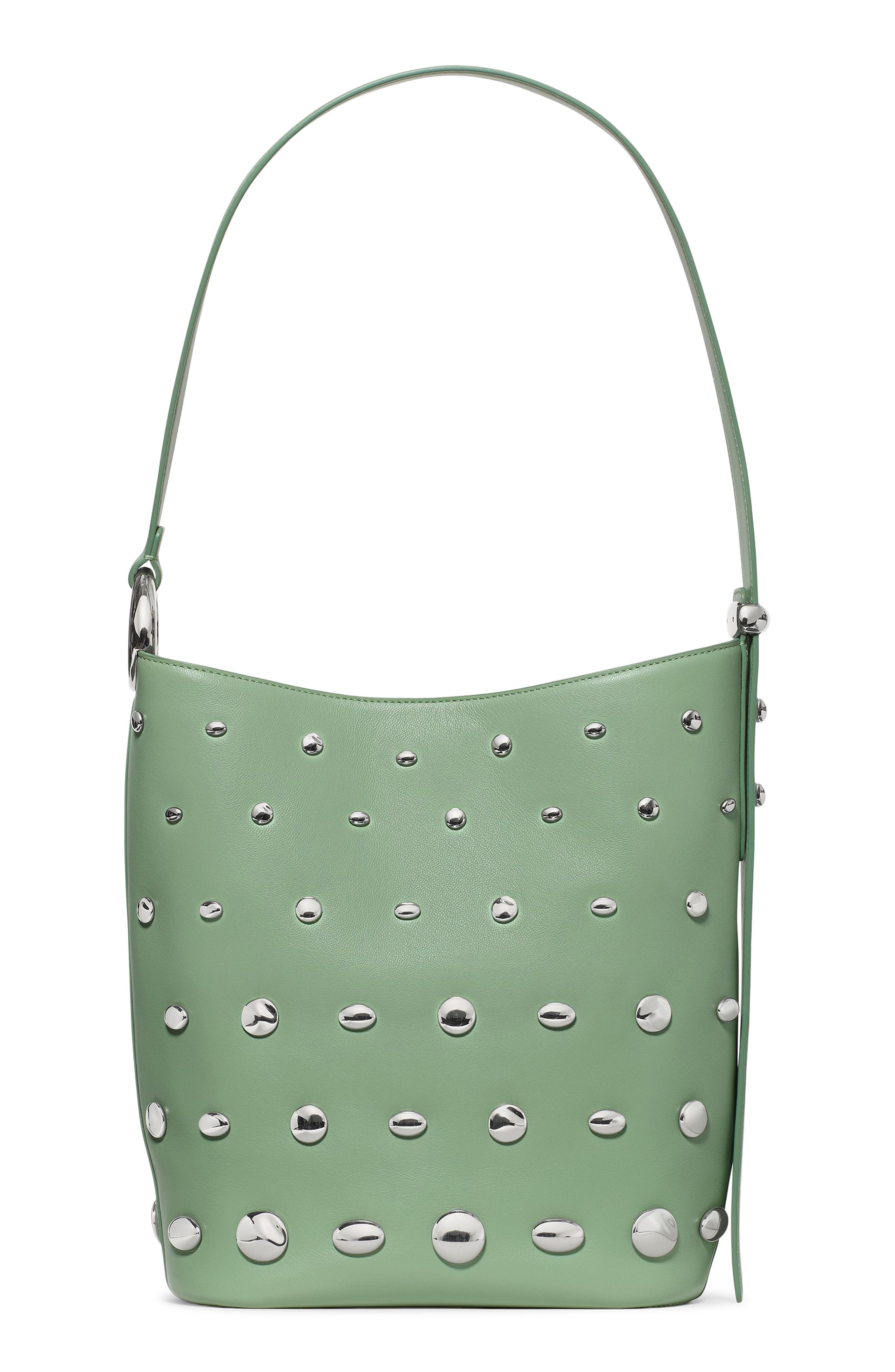 Kate Spade New York halo stud fine grain leather bucket bag, Alternate, color, Crisp Sage