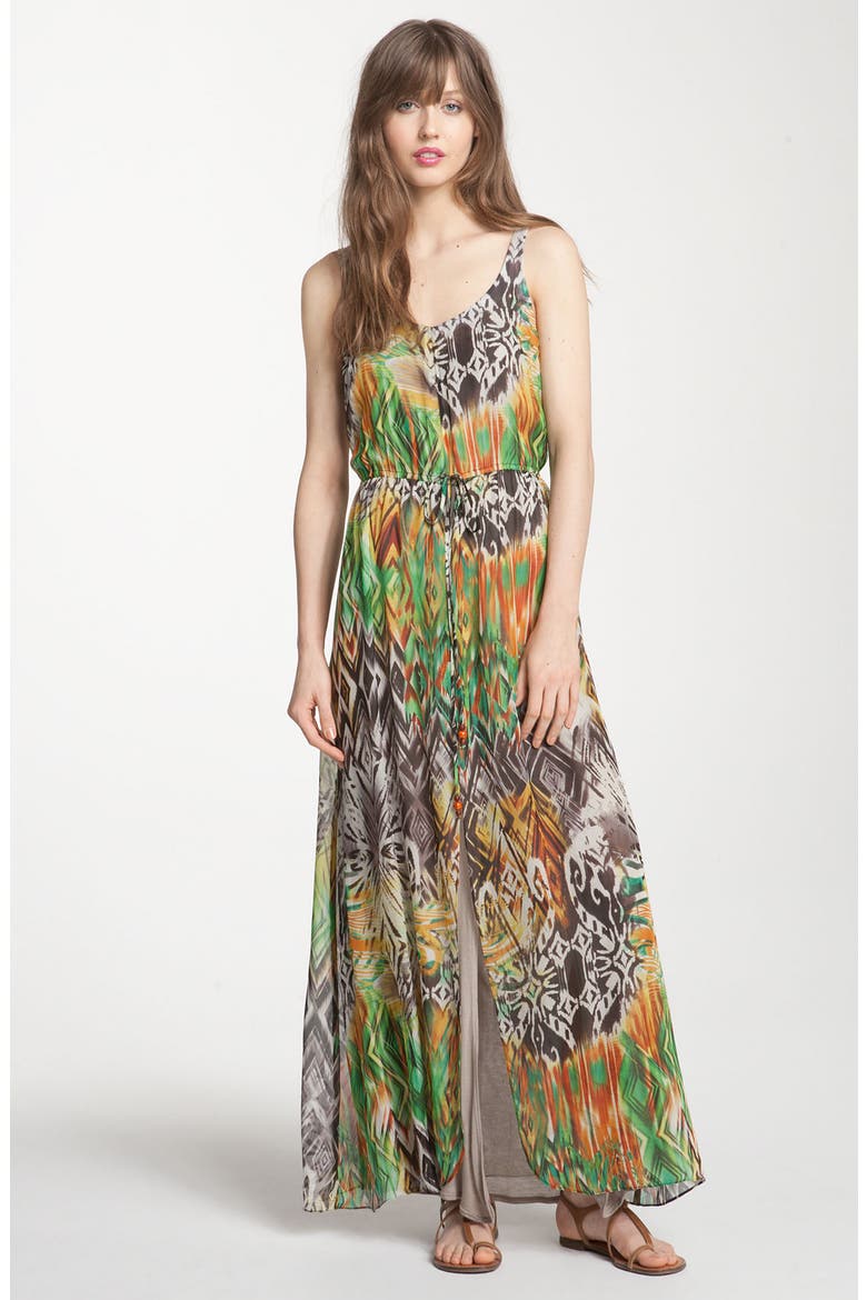 Print Maxi Dress, Main, color, EMERALD MULTI